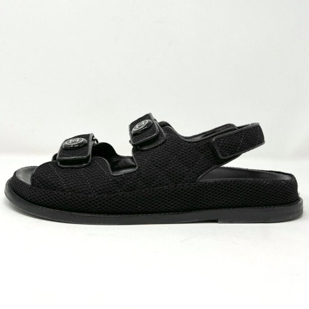 Chanel‎ Quilted Fabric Logo Velcro Flat Sandals Size 40 - Picture 2 of 11